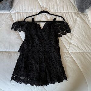 Yumi Kim Elegant Black Lace Off-Shoulder Romper Dress